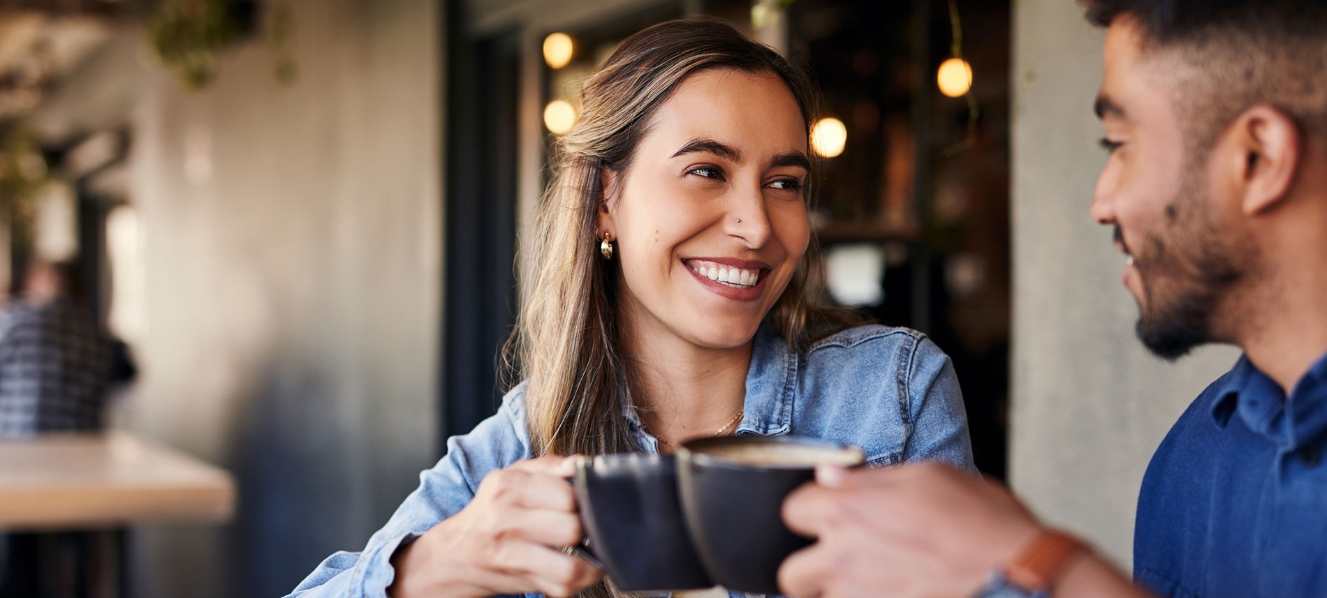 A couple having coffee together in a restaurant